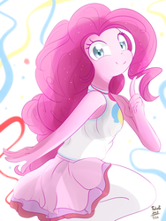 Size: 900x1200 | Tagged: safe, artist:tohupo, pinkie pie, equestria girls, g4, my little pony equestria girls: better together, clothes, cute, diapinkes, female, geode of sugar bombs, happy, looking at you, magical geodes, moe, pantyhose, shirt, skirt, smiling, solo