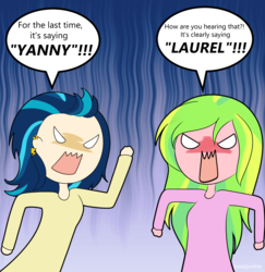 Size: 1543x1589 | Tagged: safe, artist:electricshine, indigo zap, lemon zest, equestria girls, g4, female, speech bubble, yanny