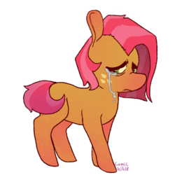 Size: 500x500 | Tagged: safe, artist:comickit, babs seed, earth pony, pony, g4, blank flank, crying, female, filly, freckles, red nosed, sad, simple background, solo, transparent background