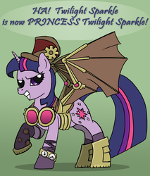 Size: 798x935 | Tagged: safe, artist:spyroconspirator, twilight sparkle, pony, unicorn, g4, artificial wings, augmented, female, goggles, hat, mechanical wing, raised hoof, solo, steampunk, top hat, wings