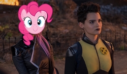 Size: 1600x931 | Tagged: safe, artist:dipi11, edit, pinkie pie, g4, deadpool, deadpool 2, negasonic teenage warhead, pink warhead, spoilers for another series, vector, x-men, yukio