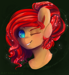 Size: 2952x3180 | Tagged: safe, artist:skylacuna, oc, oc only, oc:kira kira, pony, bust, female, high res, mare, one eye closed, portrait, solo, wink