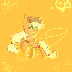 Size: 1000x1000 | Tagged: safe, artist:jisuppe, applejack, earth pony, pony, g4, chibi, female, lasso, mouth hold, rope, solo