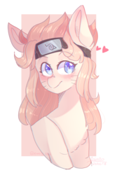 Size: 1193x1788 | Tagged: safe, artist:erinartista, oc, oc only, pony, bust, female, floating heart, headband, heart, mare, naruto, portrait, simple background, solo, transparent background