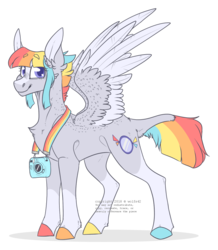 Size: 1139x1304 | Tagged: safe, artist:wolfs42, oc, oc only, oc:fuji flash, pegasus, pony, camera, colored hooves, rainbow, rainbow hair, simple background, solo, transparent background