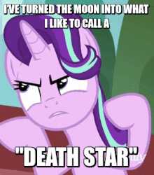 Size: 336x381 | Tagged: safe, starlight glimmer, g4, the parent map, air quotes, animated, austin powers, austin powers: the spy who shagged me, death star, dr. evil, female, gif, image macro, meme, star wars