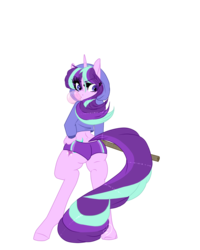 Size: 800x1000 | Tagged: safe, artist:petitbiscuits, starlight glimmer, unicorn, anthro, unguligrade anthro, g4, ass, bubblegum, butt, clothes, female, food, glimmer glutes, gum, hoodie, hot pants, simple background, solo, transparent background