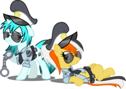 Size: 3663x2614 | Tagged: safe, artist:tsabak, oc, oc only, oc:bocha, oc:checker, earth pony, pony, unicorn, clothes, cuffs, female, high res, mare, police officer, simple background, sunglasses, transparent background, vector