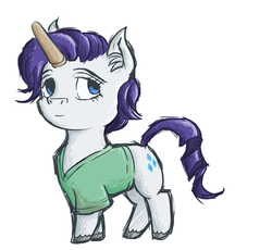 Size: 1280x1179 | Tagged: safe, artist:dreamingnoctis, rarity, pony, ask asylum twilight, g4, chibi, cute, elusive, elusweet, horn, horn cap, magic suppression, rule 63, rule63betes, simple background, solo, transparent background