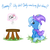 Size: 3000x3000 | Tagged: safe, artist:saralien, trixie, pony, unicorn, g4, cape, clothes, cute, daddy issues, dialogue, diatrixes, female, filly, filly trixie, hat, high res, letter, levitation, magic, sad, solo, stool, teary eyes, telekinesis, trixie's cape, trixie's hat, younger
