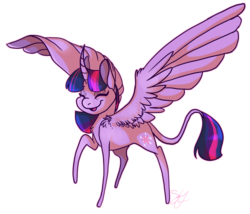 Size: 1600x1372 | Tagged: safe, artist:g-elric, twilight sparkle, alicorn, pony, g4, eyes closed, female, happy, leonine tail, mare, open mouth, simple background, smiling, solo, spread wings, transparent background, twilight sparkle (alicorn), wings