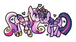 Size: 1024x569 | Tagged: safe, artist:ofruittango, princess cadance, twilight sparkle, alicorn, pony, g4, big crown thingy, crown, duo, element of magic, female, floating heart, heart, jewelry, mare, regalia, simple background, sisters-in-law, sunshine sunshine, transparent background, twilight sparkle (alicorn)