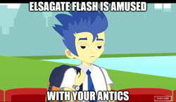 Size: 800x465 | Tagged: safe, edit, flash sentry, equestria girls, g4, flash sentry is not amused, image macro, impact font, lidded eyes, male, meme, solo, unamused, weird youtube kids video