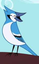 Size: 272x445 | Tagged: safe, screencap, bird, blue jay, friendship is magic, g4, ambiguous gender, animal, cropped, eyes closed, open beak, solo, songbird