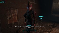 Size: 1600x900 | Tagged: safe, artist:alushythetyrant, anthro, 3d, breasts, clothes, dialogue, fahrenheit, fallout, fallout 4, fallout equestria 4 mod, goodneighbor, heads up display