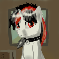 Size: 2000x2000 | Tagged: safe, artist:endelthepegasus, oc, oc only, oc:blackjack, pony, unicorn, fallout equestria, fallout equestria: project horizons, collar, fanfic art, female, high res, solo