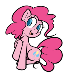 Size: 396x449 | Tagged: safe, artist:michinix, pinkie pie, earth pony, pony, colored pupils, female, head tilt, mare, raised hoof, simple background, sitting, smiling, solo, white background