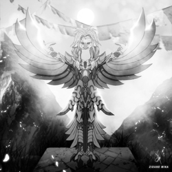 Size: 1440x1440 | Tagged: safe, alternate version, artist:zidanemina, captain celaeno, parrot, semi-anthro, g4, my little pony: the movie, alternate hairstyle, armor, female, monochrome, solo