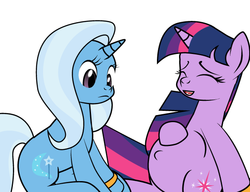 Size: 599x459 | Tagged: safe, artist:dekomaru, edit, trixie, twilight sparkle, pony, unicorn, tumblr:ask twixie, g4, ask, cropped, female, lesbian, magical lesbian spawn, offspring, pregnant, ship:twixie, shipping, tumblr