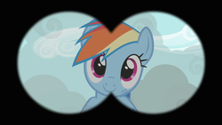 Size: 1920x1080 | Tagged: safe, screencap, rainbow dash, pegasus, pony, g4, may the best pet win, binoculars, cute, dashabetes, female, looking at you, mare, smiling, solo