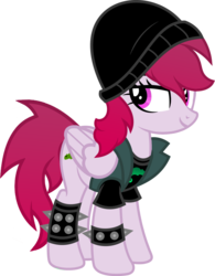Size: 1280x1637 | Tagged: safe, artist:buckeyescozycafe, oc, oc only, oc:rosalyn, pegasus, pony, beanie, clothes, female, hat, mare, shirt, simple background, solo, spiked wristband, transparent background, vest, wristband