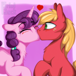 Size: 1378x1378 | Tagged: safe, artist:php97, big macintosh, sugar belle, earth pony, pony, unicorn, g4, the break up breakdown, blushing, duo, eyes closed, female, heart, kiss on the lips, kissing, male, mare, ship:sugarmac, shipping, stallion, straight