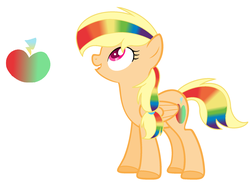 Size: 2128x1664 | Tagged: safe, artist:rainbows-skies, oc, oc only, oc:zap apple jam, pegasus, pony, female, magical lesbian spawn, mare, offspring, parent:applejack, parent:rainbow dash, parents:appledash, simple background, solo, white background