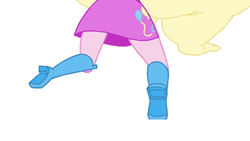 Size: 2208x1242 | Tagged: safe, artist:solitaryscribbles, edit, fluttershy, pinkie pie, equestria girls, g4, balloon, boots, clothes, cropped, feet, high heel boots, legs, pictures of legs, shoes, skirt, thighs