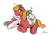 Size: 1280x904 | Tagged: safe, artist:rwl, big macintosh, blossomforth, earth pony, pegasus, pony, g4, blossomac, crack shipping, eyes closed, female, hairpin, heart, lesbian, shipping, simple background, sitting, smiling, trans big macintosh, trans female, transgender, white background