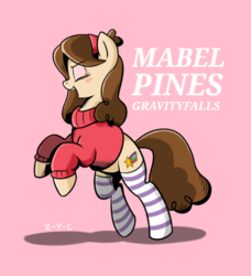 Size: 712x780 | Tagged: safe, artist:z-y-c, earth pony, pony, clothes, female, gravity falls, mabel pines, male, mare, ponified, socks, solo, striped socks, sweater