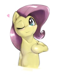 Size: 1536x2048 | Tagged: safe, artist:kurogewapony, fluttershy, pegasus, pony, g4, blushing, cute, female, looking at you, mare, one eye closed, shyabetes, simple background, solo, white background, wink