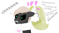 Size: 1920x1080 | Tagged: safe, artist:hamsandwich, oc, oc only, zombie, cute, drool, fangs, green eyes, heart, hug, stitches
