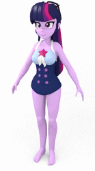 Size: 500x900 | Tagged: safe, artist:stevelynx, sci-twi, twilight sparkle, equestria girls, g4, my little pony equestria girls: better together, 3d, animated, barefoot, blender, breasts, clothes, feedback requested, feet, female, glasses, no sound, ponytail, solo, swimsuit, turnaround, webm, wip