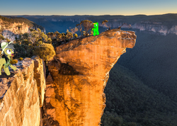 Size: 1000x712 | Tagged: safe, artist:didgereethebrony, daring do, oc, oc:didgeree, g4, australia, blue mountains, cliff, hanging rock, mlp in australia, valley