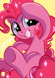 Size: 2894x4093 | Tagged: safe, artist:oofycolorful, pinkie pie, earth pony, pony, g4, female, mare, simple background, solo, yellow background
