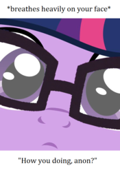 Size: 500x714 | Tagged: safe, edit, part of a set, sci-twi, twilight sparkle, pony, unicorn, g4, close up series, close-up, equestria girls ponified, extreme close-up, female, glasses, ponified, solo, unicorn sci-twi