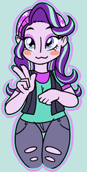 Size: 505x1005 | Tagged: safe, artist:/d/non, starlight glimmer, equestria girls, g4, 30 minute art challenge, :3, beanie, female, hat, peace sign, solo