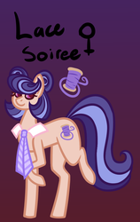 Size: 540x855 | Tagged: safe, artist:eppyminecart, oc, oc only, oc:lace soiree, earth pony, pony, icey-verse, female, gradient background, magical lesbian spawn, mare, necktie, next generation, offspring, parent:coco pommel, parent:suri polomare, parents:cocopolo, solo