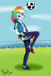Size: 800x1200 | Tagged: safe, artist:bandijones, rainbow dash, equestria girls, g4, my little pony equestria girls: better together, converse, female, football, shoes, soccer field, solo, sports