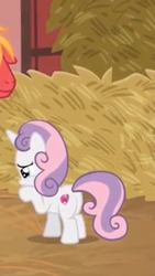 Size: 1242x2208 | Tagged: safe, screencap, big macintosh, sweetie belle, g4, the break up breakdown, cropped, crying, hay, sad, solo focus