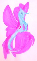 Size: 1024x1673 | Tagged: safe, artist:oneiria-fylakas, ocellus, seapony (g4), g4, non-compete clause, disguise, disguised changeling, female, seaponified, seapony ocellus, solo, species swap, traditional art