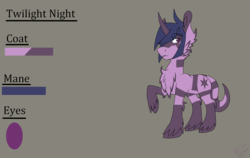 Size: 1900x1200 | Tagged: safe, artist:moonakart13, artist:moonaknight13, twilight sparkle, oc, oc:twilight night, g4, male, markings, own species, raised hoof, reference sheet, reptile tail, scales, stallion, trans male, trans twilight sparkle, transgender, unshorn fetlocks