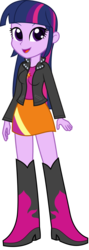 Size: 892x2500 | Tagged: safe, artist:salemcat, edit, editor:slayerbvc, vector edit, twilight sparkle, equestria girls, g4, boots, boots swap, clothes, clothes swap, female, high heel boots, jacket, leather, leather boots, leather jacket, shoes, simple background, skirt, solo, sunset shimmer's boots, sunset shimmer's clothes, transparent background, vector