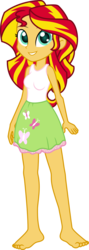 Size: 886x2500 | Tagged: safe, artist:salemcat, edit, editor:slayerbvc, vector edit, sunset shimmer, butterfly, equestria girls, g4, barefoot, clothes, clothes swap, feet, female, simple background, skirt, solo, tank top, transparent background, vector