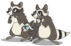 Size: 7175x4658 | Tagged: safe, artist:dragonchaser123, smoky, smoky jr., softpad, raccoon, fake it 'til you make it, g4, absurd resolution, animal, bipedal, family, female, male, simple background, transparent background, trio, vector