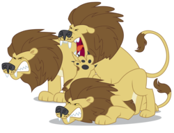Size: 6755x5200 | Tagged: safe, artist:dragonchaser123, big cat, cat, lion, g4, the cutie pox, absurd resolution, animal, open mouth, paw pads, paws, roar, simple background, transparent background, trio, underpaw, vector
