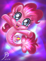 Size: 1669x2232 | Tagged: safe, artist:angelbeedrawings, part of a set, pinkie pie, earth pony, pony, seapony (g4), g4, my little pony: the movie, cute, diapinkes, dorsal fin, female, fin, fish tail, flowing mane, flowing tail, glowing, looking at you, mare, ocean, open mouth, open smile, scales, seaponified, seapony pinkie pie, seaquestria, signature, smiling, smiling at you, solo, species swap, swimming, tail, that pony sure does love being a seapony, underwater, water