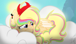 Size: 1909x1117 | Tagged: safe, artist:xxmelody-scribblexx, oc, oc only, oc:melody scribble, pegasus, pony, base used, cloud, crying, female, mare, solo