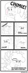 Size: 3000x7700 | Tagged: safe, artist:besttubahorse, oc, oc only, oc:chimie changa, oc:sweet mocha, hybrid, original species, pegasus, pony, :p, chest fluff, comic, female, freckles, lesbian, pegaphoenix, raised eyebrow, silly, sketch, surprised, text, tongue out, unamused