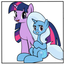 Size: 387x390 | Tagged: safe, artist:dekomaru, trixie, twilight sparkle, pony, unicorn, tumblr:ask twixie, g4, ask, female, lesbian, magical lesbian spawn, offspring, pregnant, ship:twixie, shipping, tumblr